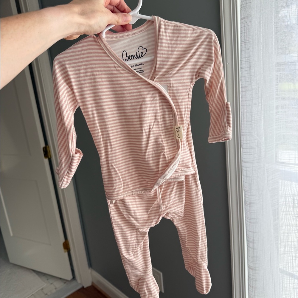 Bonsie Baby Pink Striped Footie 3-6mos